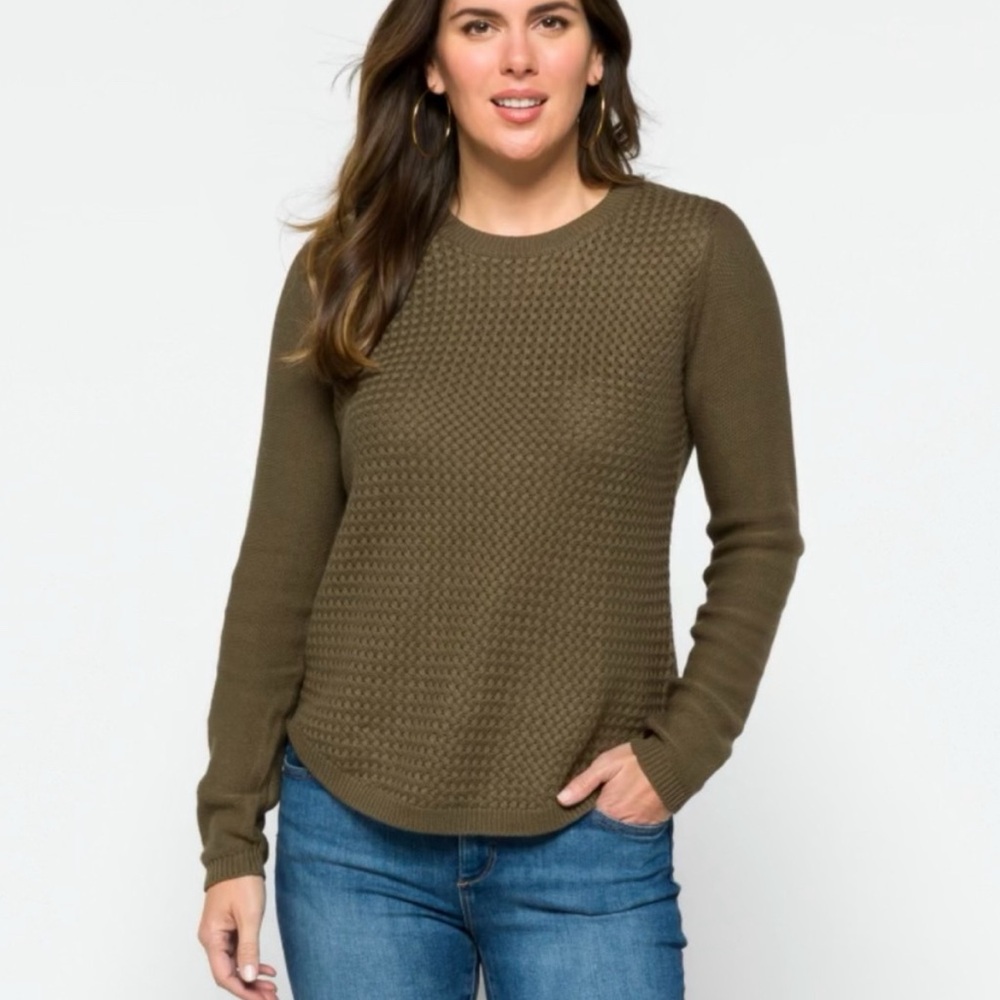 LETY & ME‎ Josey Elbow Patch Sweater Olive Green Knit Long Sleeve